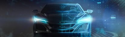 Futuristic sports car wireframe intersection with custom LED lights (3D Illustration)