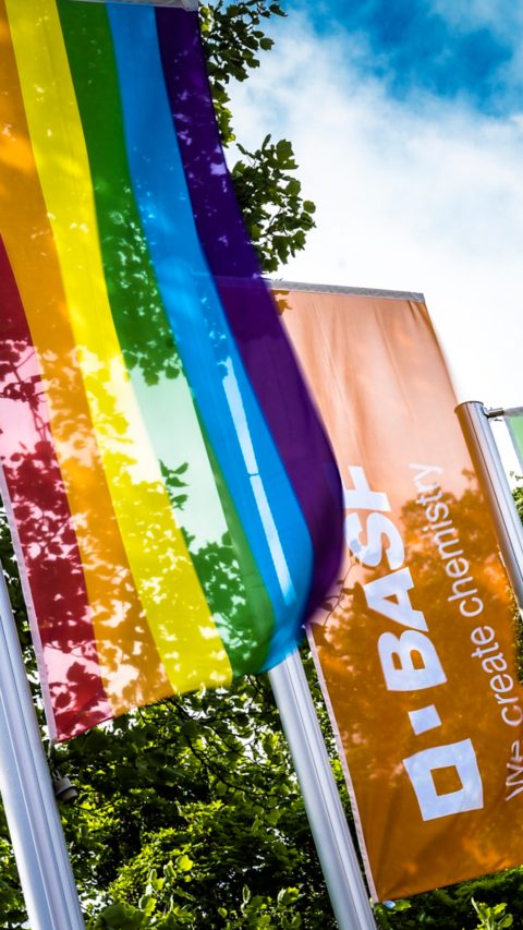 Im Juni wird die Welt ein Stück bunter; der Pride Month steht ganz im Zeichen von Vielfalt und Einbeziehung. Auch BASF bekennt Farbe und hisst am Standort Ludwigshafen die Regenbogenflagge.