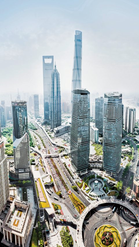 Aerial panorama view on the financial district of Shanghai