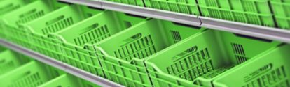 Plastic vegetable and fruit crates in a row on supermarket shelves. 3d illustration; Shutterstock ID 1798624936; purchase_order: 20220705; job: PrÃ¤sentation; client: BASF SE, EV/K, Katharina Sinsch; other: BASF SE, GBH/IM, Matthias Baque