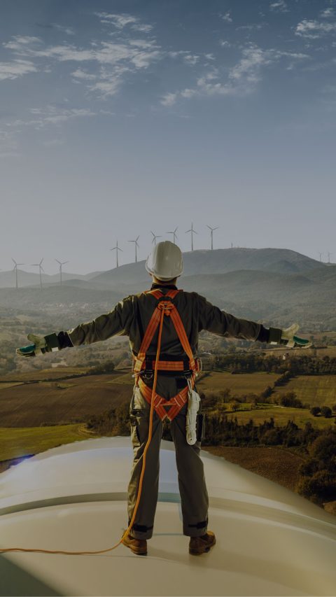 A person and a sustainable wind turbine with lubricant components