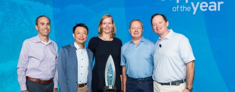 From left to right: Jeffrey Jones (VP, Global Key Account Management American OEMs, BASF), Patrick Zhao (Senior VP, Global Automotive OEM Coatings, BASF), Uta Holzenkamp (President, Coatings Solutions, BASF), John Van Antwerp (Account Manager GM, BASF) and Andrew Leutheuser, Global Purchasing Director – Battery Cells and Pack Components, General Motors