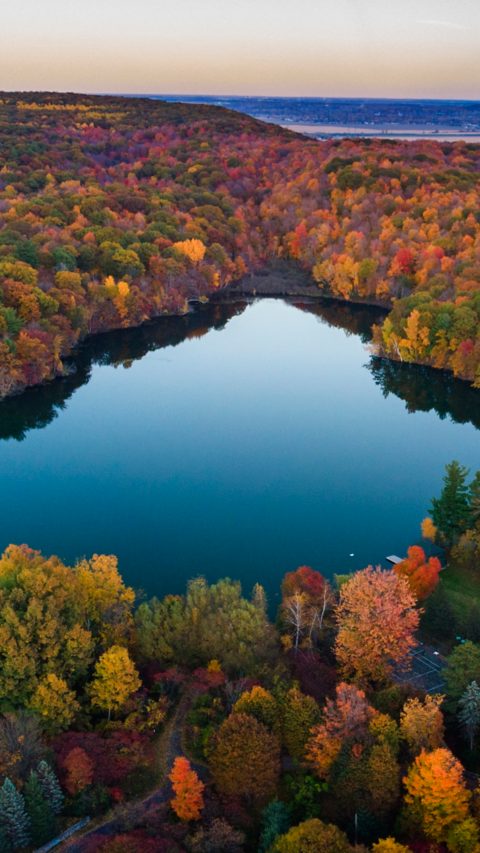 Park national du Mont-Saint-Bruno aerial view in autumn