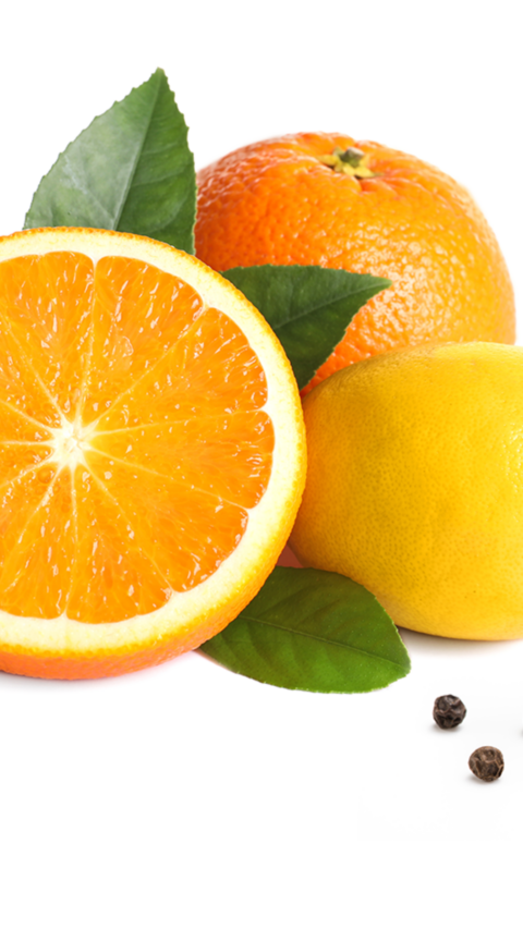 Photo of orange, grapefruit, lemon and peppercorns