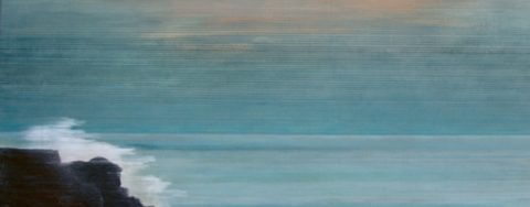 Ansicht eines Gemäldes von dem deutschen Künstler Peter Lang. Er malte sein  Gemälde aus der Serie Polarlichter mit den isländischen Kremer-­ Pigmenten.